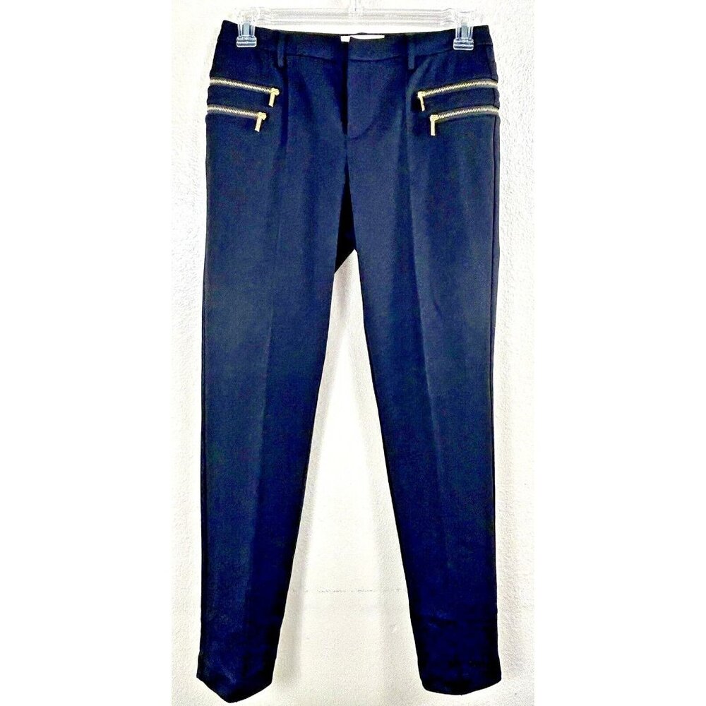 Michael Kors Pants Black Gold Zippers Straight Leg Skinny Ankle Pull On 8 EUC